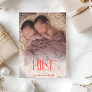 Modern Twins Eerste Kerstfoto op maat Feestdagenkaart