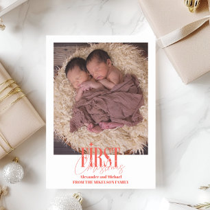 Modern Twins Eerste Kerstfoto op maat Feestdagenkaart