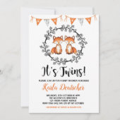 Modern Twins Fox Baby shower Oranje zwarte partij Kaart (Voorkant)