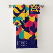 Modern Twitch Geel Blauw Roze Geometrisch Patroon Bad Handdoek (Insitu)