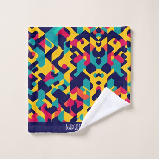 Modern Twitch Geel Blauw Roze Geometrisch Patroon Bad Handdoek (Wasdoekje)