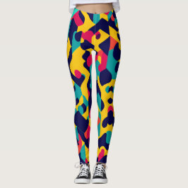 Modern Twitch Geel Blauw Roze Geometrisch Patroon Leggings