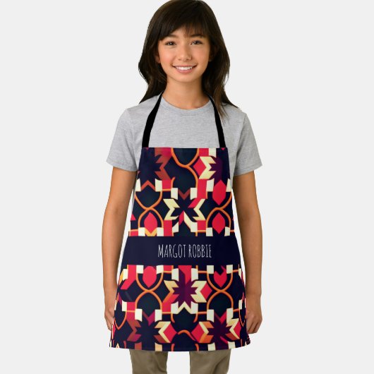 Modern twitch rood zwart geometrisch patroon schort (Insitu)