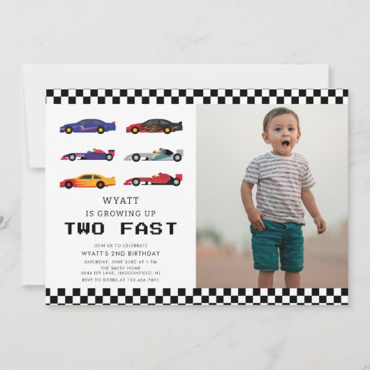 Modern Two Fast Racecar Boy 2de verjaardag Kaart (Voorkant)