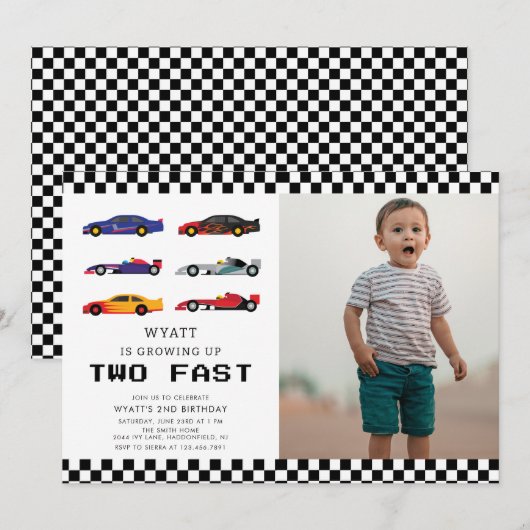 Modern Two Fast Racecar Boy 2de verjaardag Kaart (Voorkant / Achterkant)