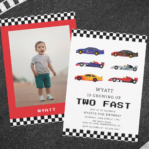 Modern Two Fast Racecar Boy 2de verjaardag Kaart