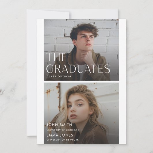 Modern Two Graduates Double Graduation Aankondiging (Voorkant)