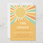 Modern Two Groovy Retro Sunshine Sun 1st Birthday Kaart (Voorkant)