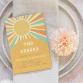 Modern Two Groovy Retro Sunshine Sun 1st Birthday Kaart