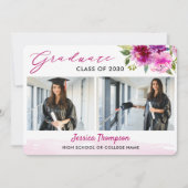 Modern Two Photo Collage Floral Graduation Party Kaart (Voorkant)