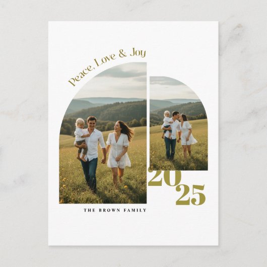 Modern Two Photo Family Christmas Holiday Postcard Feestdagenkaart (Voorkant)