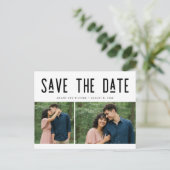Modern Two Photo Wedding Save the Date Postcard Aankondigingskaart (Staand voorkant)