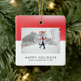 Modern Two-Tone Red Waterverf Photo Holiday Keramisch Ornament