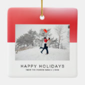 Modern Two-Tone Red Waterverf Photo Holiday Keramisch Ornament (Achterkant)