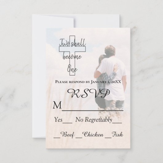 Modern Two wordt One Couple Photo Wedding RSVP Kaartje (Voorkant)