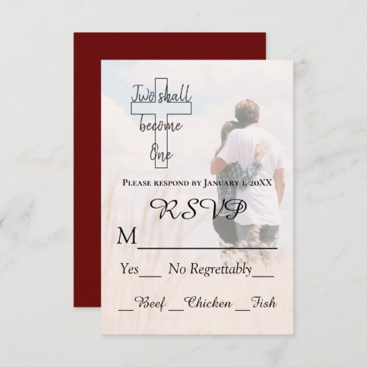 Modern Two wordt One Couple Photo Wedding RSVP Kaartje (Voorkant / Achterkant)