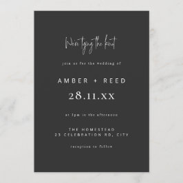 Modern Tying the Knot Bruiloft Zwart Mat Script Kaart