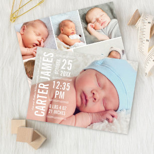 Modern Type Baby Jongen Foto Witte Tekst Geboorte Aankondiging