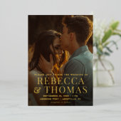 Modern Type Photo Wedding Gold Folie Uitnodiging (Staand Voorkant)