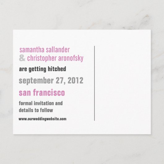 Modern type Save the Date Briefkaart (Achterkant)