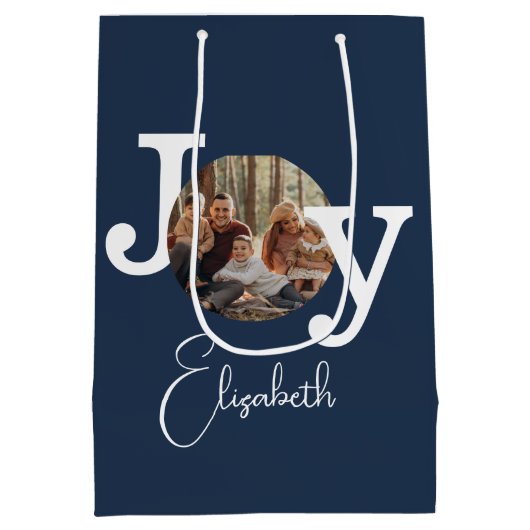 Modern Typewriter Familie Kerstfoto Medium Cadeauzakje (Achterkant)