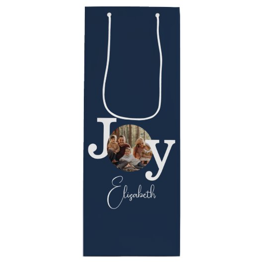 Modern  Typewriter Familie Kerstfoto Wijn Cadeautas (Voorkant)