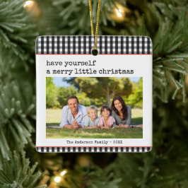 Modern Typewriter Merry Little Kerstfoto Keramisch Ornament