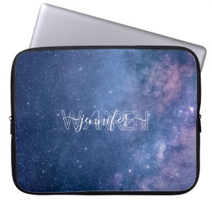 Modern Typografie Blue Paars Galaxy Laptop Sleeve