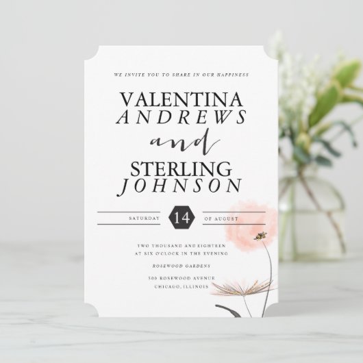 Modern Typografie Dandelion Wedding Invitation Kaart (Staand voorkant)