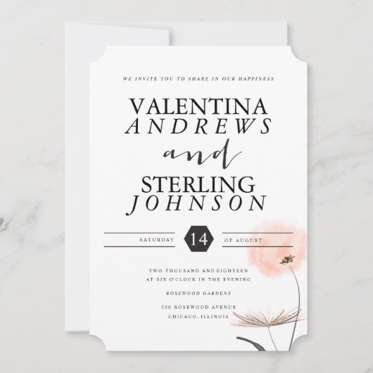 Modern Typografie Dandelion Wedding Invitation Kaart (Voorkant)