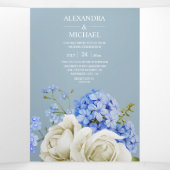 Modern Typografie Dusty Blue Botanical Wedding Tri Drieluik Uitnodiging (Binnenkant midden)