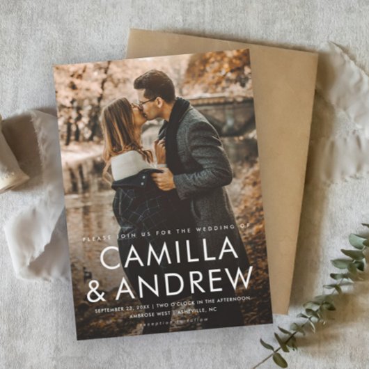 Modern Typografie Elegant Photo Wedding Magnetische Uitnodiging