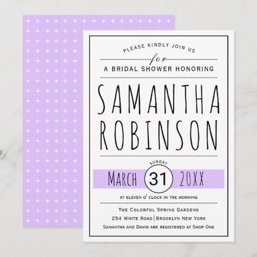 Modern typografie lavender bruiloft vrijgezellenfe kaart (Voorkant / Achterkant)