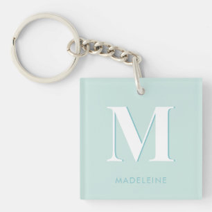 Modern Typografie Mint Turquoise Monogram Initiaal Sleutelhanger