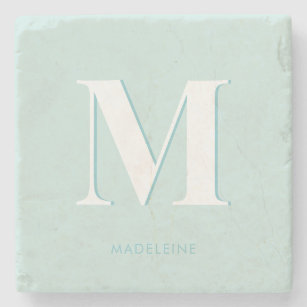 Modern Typografie Mint Turquoise Monogram Initiaal Stenen Onderzetter