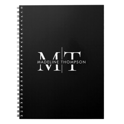 Modern Typografie Monogram Zwart Notitieboek (Voorkant)