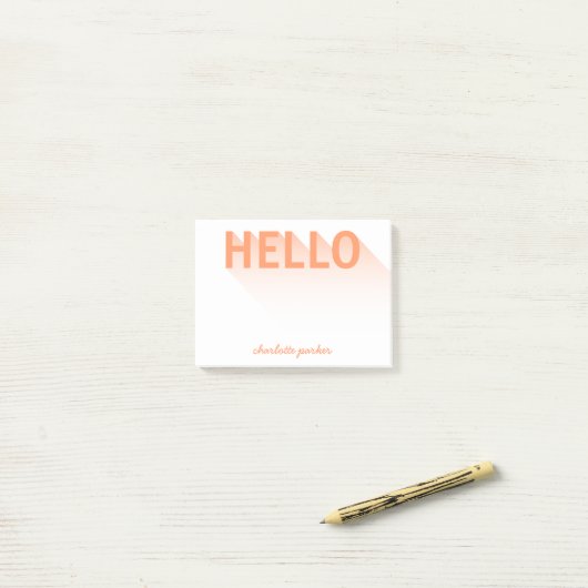 Modern Typografie Oranje Hallo Post-it® Notes (Op bureau)