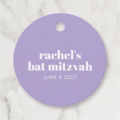 Modern Typografie Paars Bat Mitzvah Persoonlijk Bedankjes Labels (Voorkant)