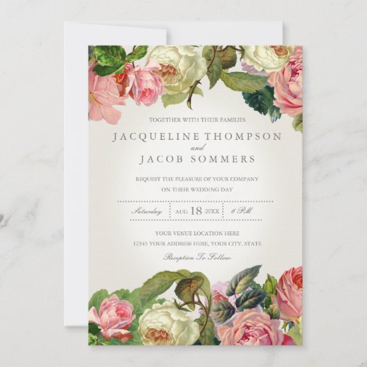 MODERN Typografie  Roos Floral Wedding Kaart (Voorkant)