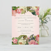 MODERN Typografie  Roos Floral Wedding Kaart (Staand voorkant)