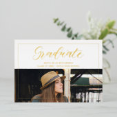 Modern Typografie Script Foto Afstuderen Afstudere Folie Uitnodiging (Staand Voorkant)
