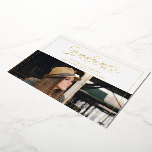 Modern Typografie Script Foto Afstuderen Afstudere Folie Uitnodiging (Gedraaid)