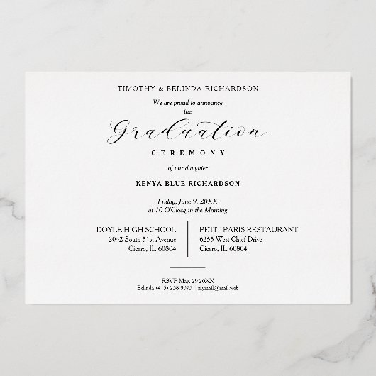 Modern Typografie Script Foto Afstuderen Afstudere Folie Uitnodiging (Achterkant)