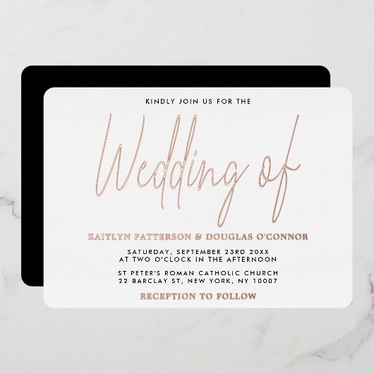 Modern Typografie Script Wedding Real Folie Uitnodiging (Voorkant / Achterkant)