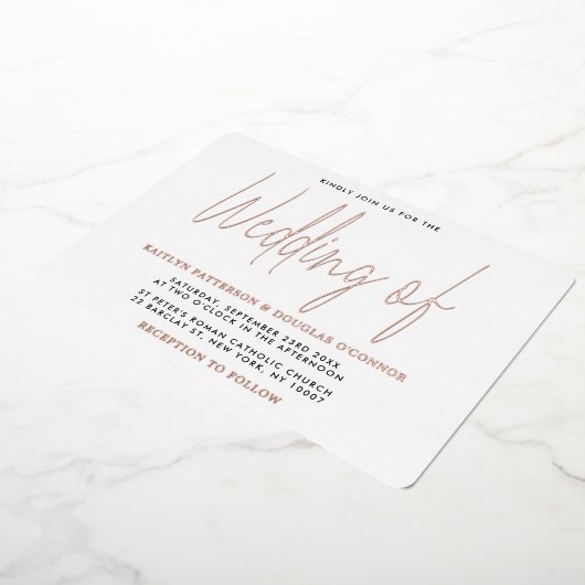 Modern Typografie Script Wedding Real Folie Uitnodiging (Gedraaid)