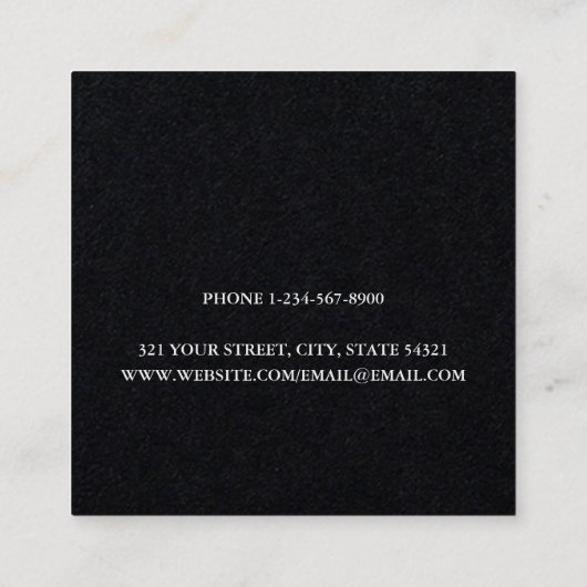 Modern typografie script zwart vierkante visitekaartje (Achterkant)