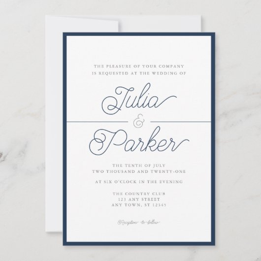 Modern Typografie Simple Navy Border Wedding Kaart (Voorkant)
