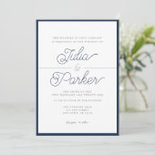 Modern Typografie Simple Navy Border Wedding Kaart (Staand voorkant)