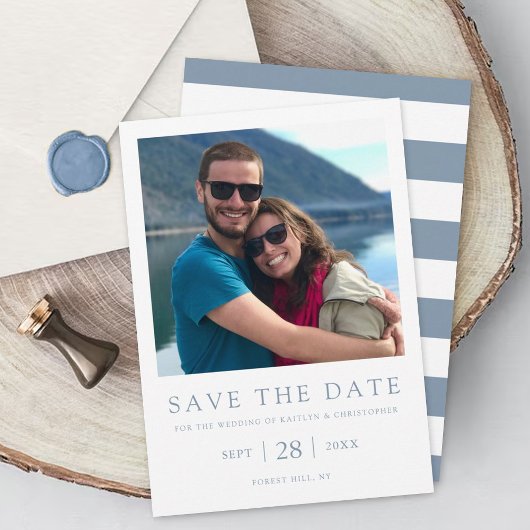 Modern Typografie Stusty Blue Minimalistic Photo Save The Date