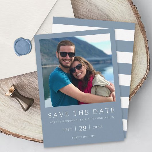 Modern Typografie Stusty Blue Minimalistic Photo Save The Date